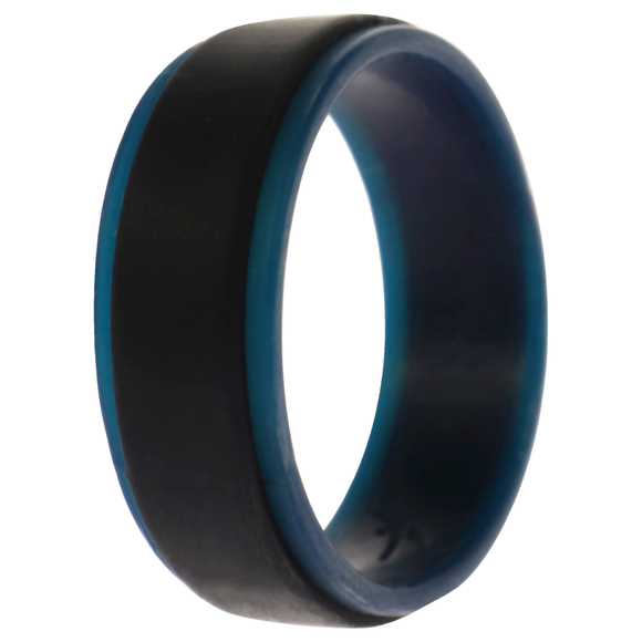 Silicone Wedding 2Layer Step Ring - Blue-Black by ROQ for Men - 15 mm Ring - Picture 2 of 2